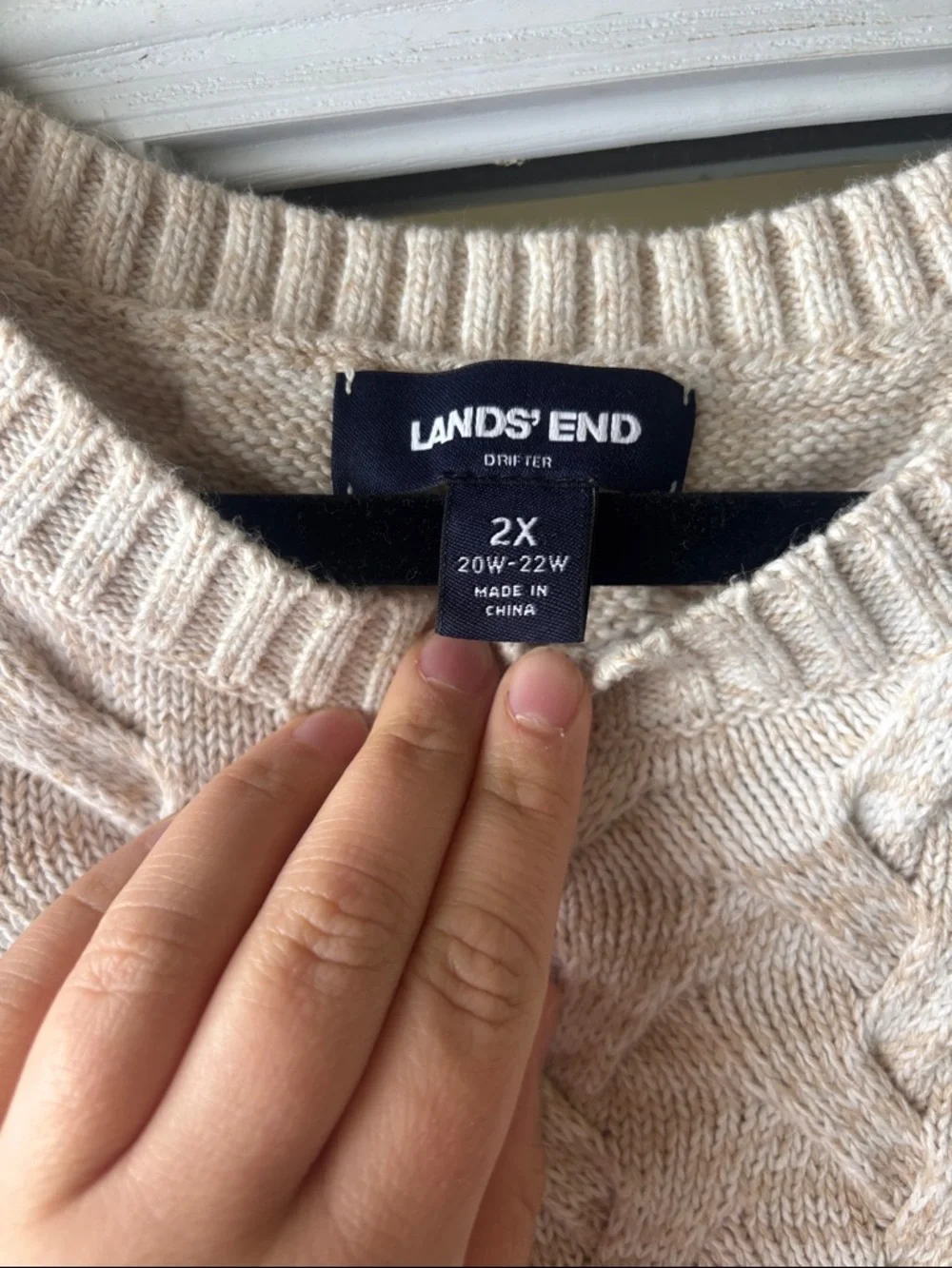 Lands' End Cream-to-Pink Ombre Cable Knit Crew Sweater - Picture 2 of 3